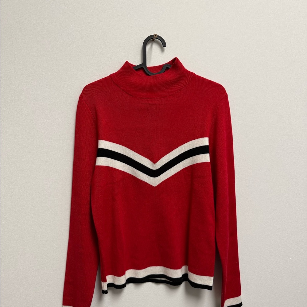 QED London Red and Black Chevron Turtleneck Sweater